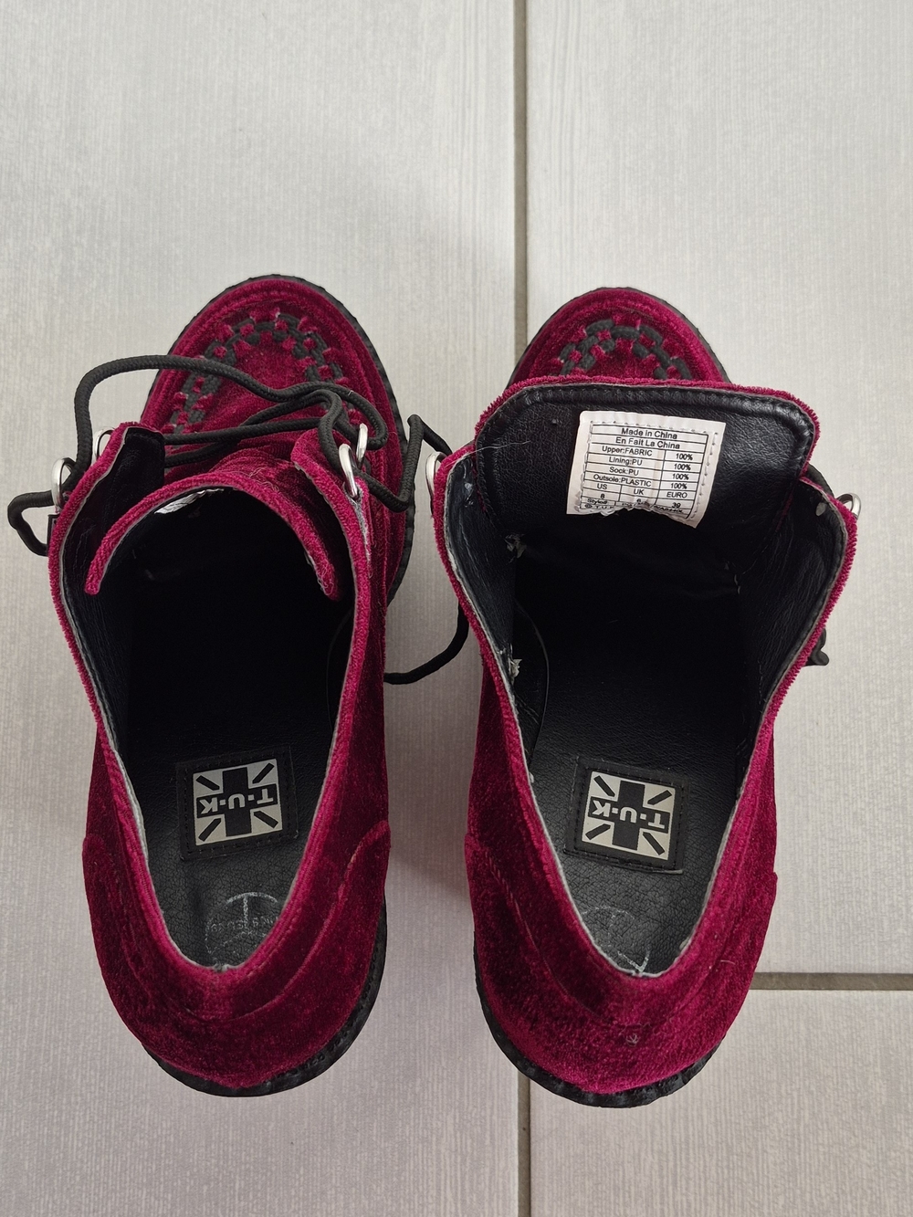 T.U.K Burgundy Velvet Platform Lace-Up Creepers - Picture 5 of 8